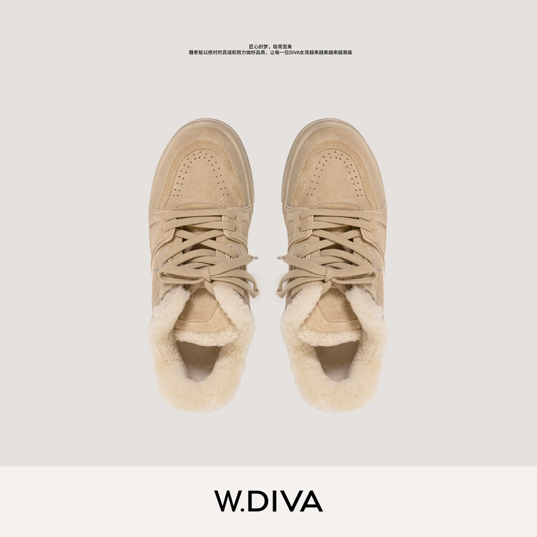 W.Diva【闲牧】冬季蓄热厚底牛反绒毛毛加绒板鞋休闲鞋54X033452