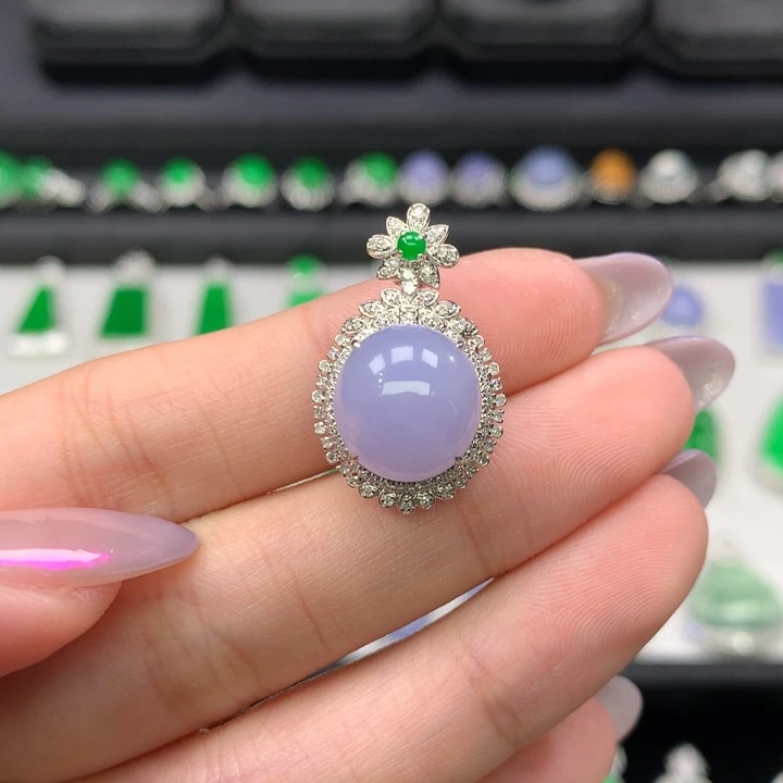 翡翠吊坠(不含链)18K金镶嵌