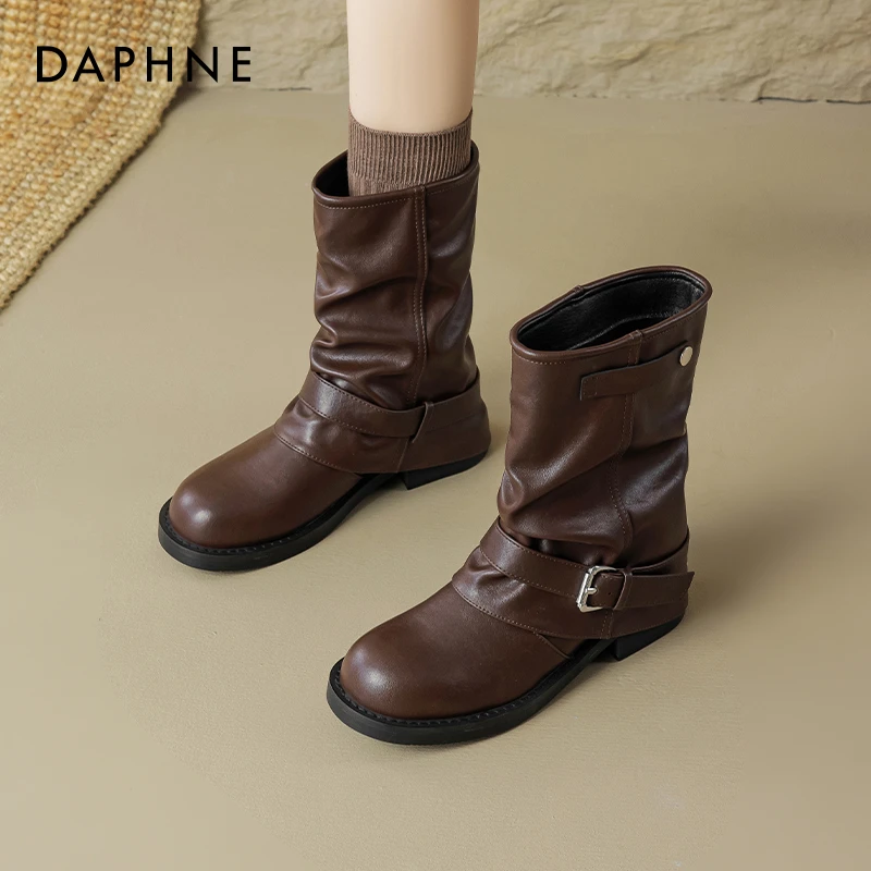 达芙妮美拉德马丁靴女2025新款秋季西部牛仔靴裤管堆堆骑士短靴爆