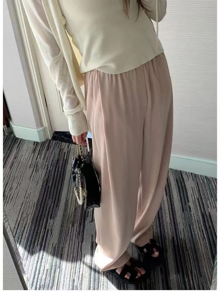 多色松紧腰缎面宽松直筒裤显高显瘦冰凉挺括不贴腿夏日最爱长裤