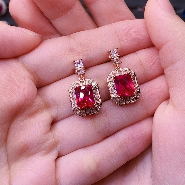 耳饰红宝石银S925镶嵌
