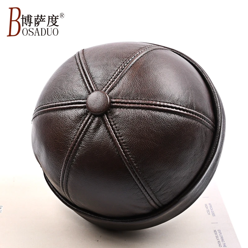 真皮地主帽男秋冬季中老年人爸爸帽子牛皮老人帽瓜皮帽加绒蒙古帽