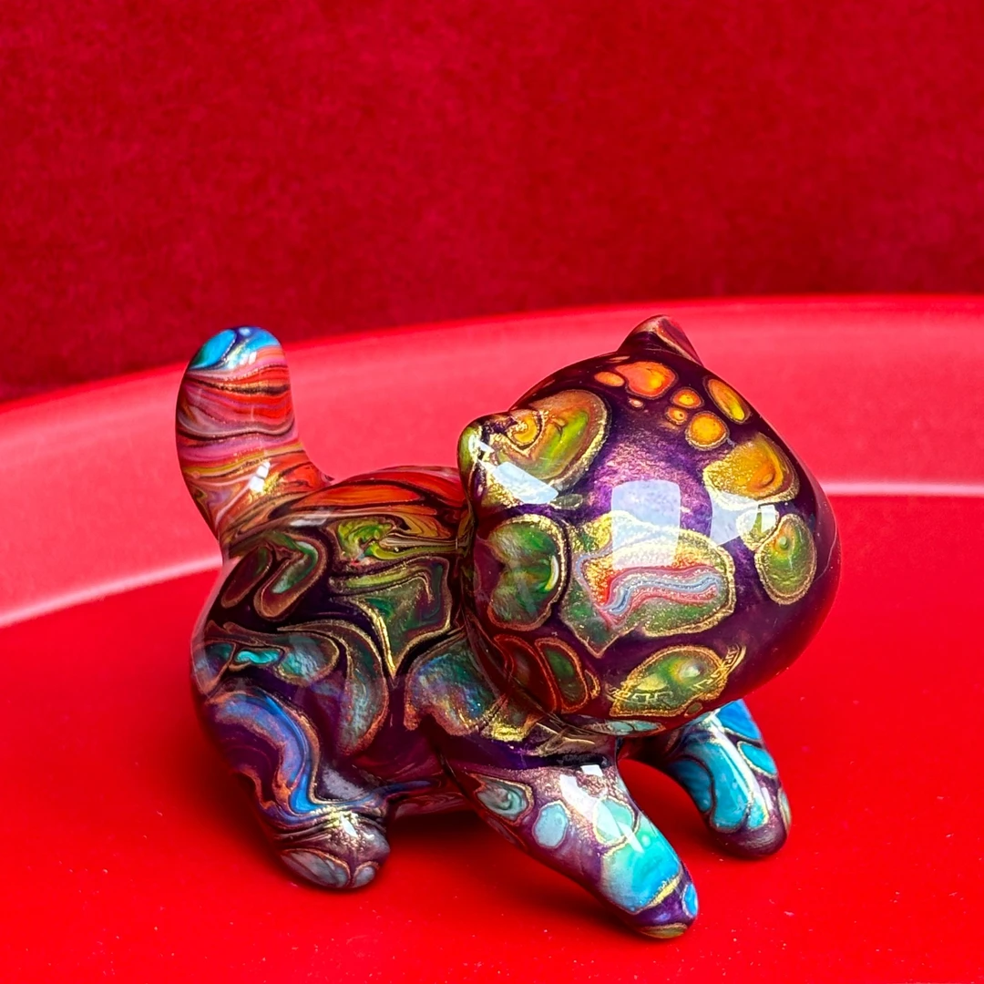 5公分扑扑|蹦跶非遗大漆猫摆件摆设工艺品