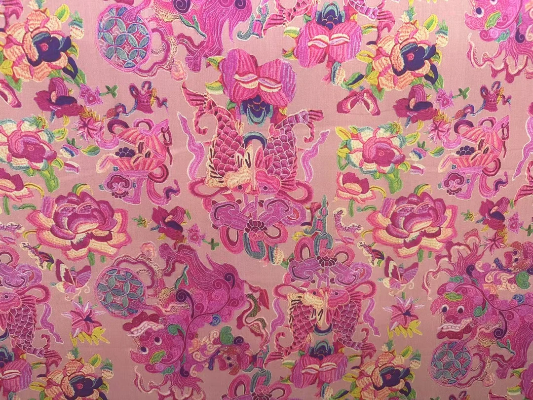 5D木源缎绵绸.锦鲤.春夏传统连衣裙旗袍套装被套家居服面料