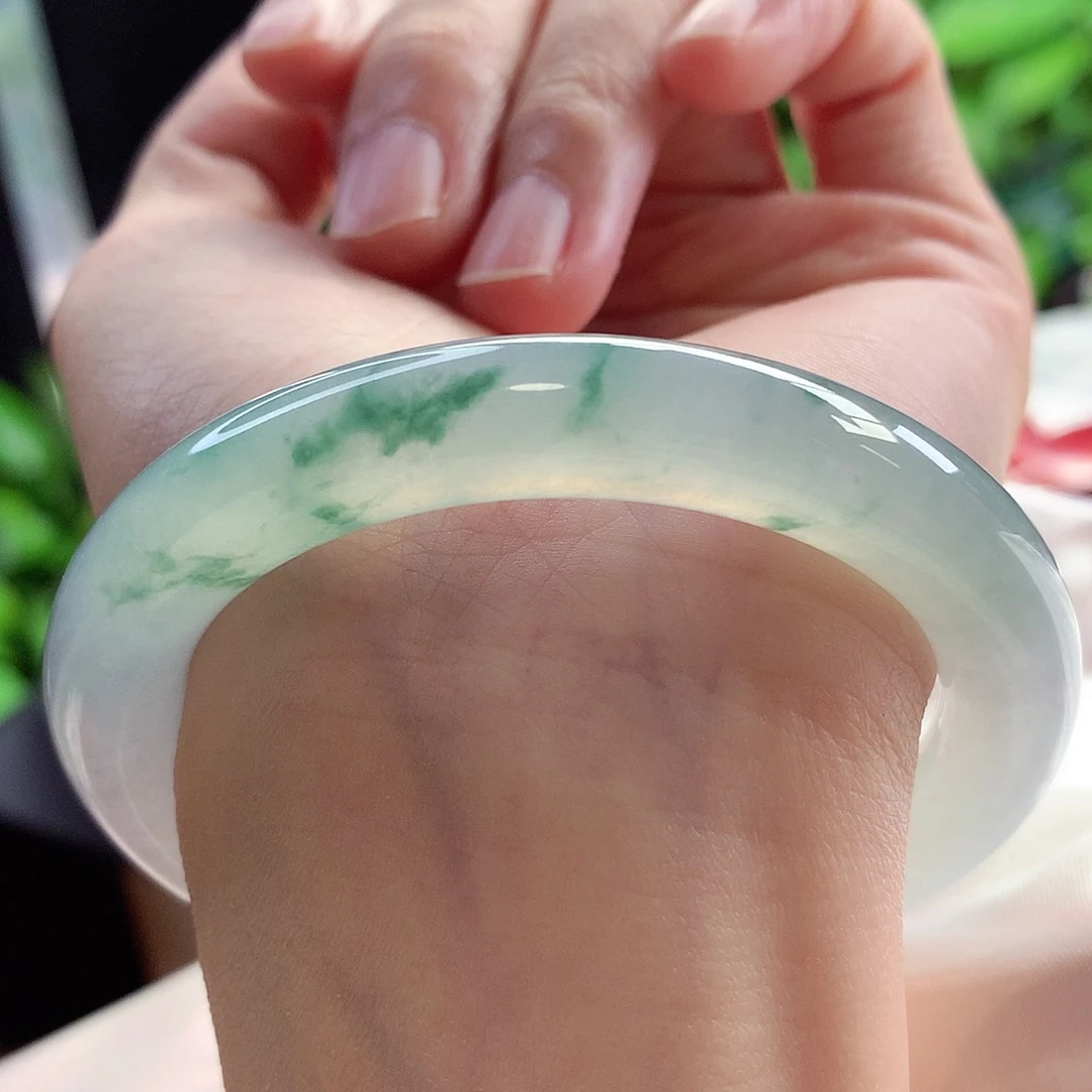 未镶嵌手镯翡翠55-56圈口冰种飘花一灯爆嘎嘎冰5号