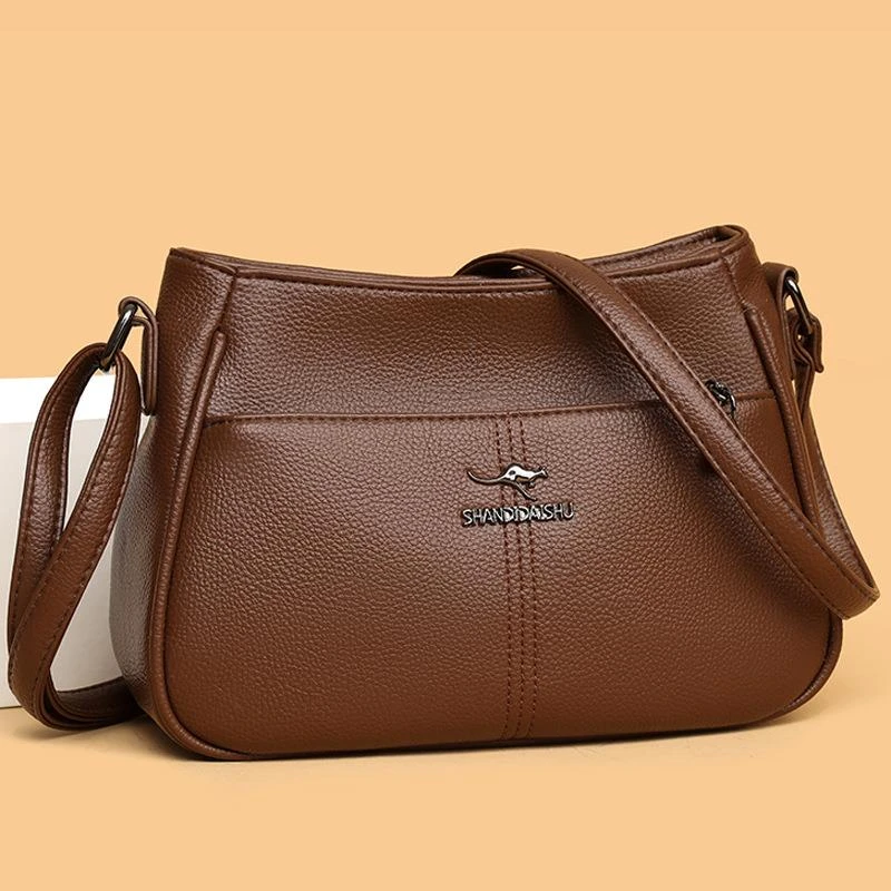 袋鼠真皮斜挎包女包2025新款简约通勤大容量女士单肩包中年妈妈包