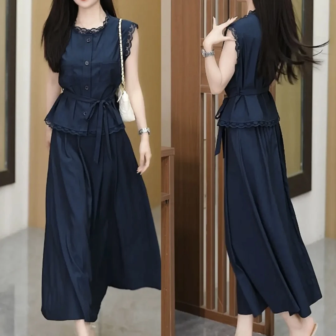 2025夏季新款高档减龄时尚洋气遮肚显瘦套装蕾丝上衣半身裙两件套
