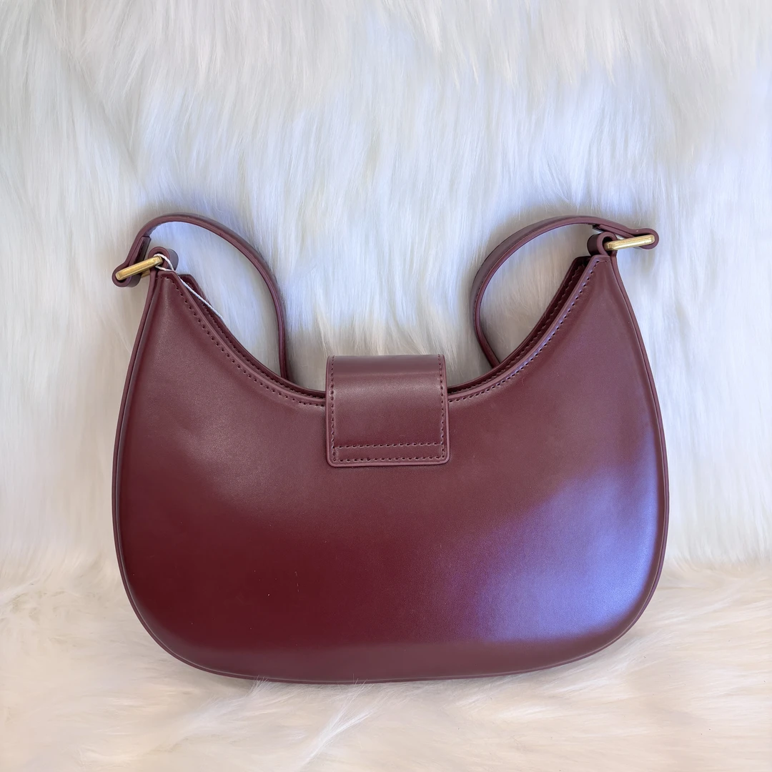 Laugh Queen手工打造真皮女士新款包10801棕红黑 麂腋下月牙 25cm