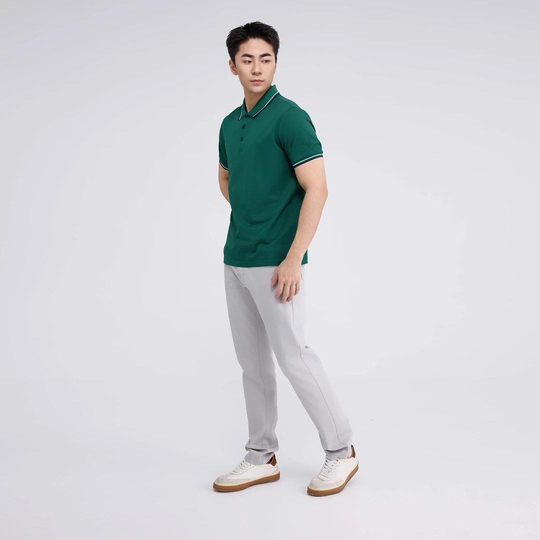 路易诗兰夏季短袖商务休闲轻薄净色上衣Polo衫LSPLX1822GRN