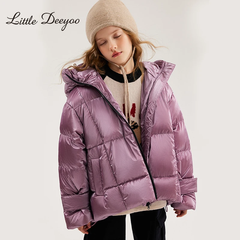 免洗防污女童白鸭绒亮面羽绒服2025冬装新款大童加厚保暖宽松外套