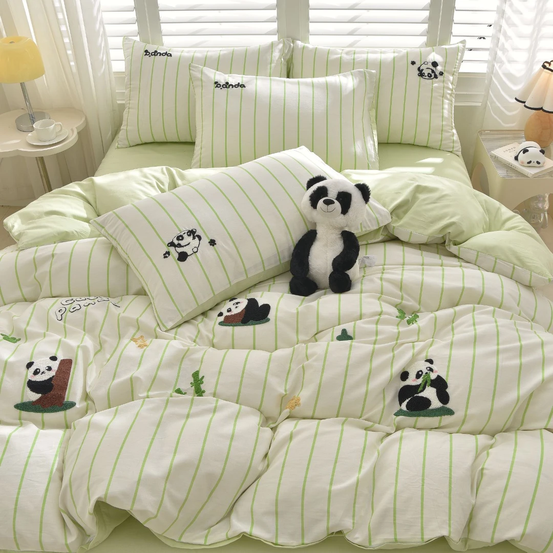 100%全棉毛巾绣四件套可爱学生宿舍纯棉被套床单三件套棉床上用品