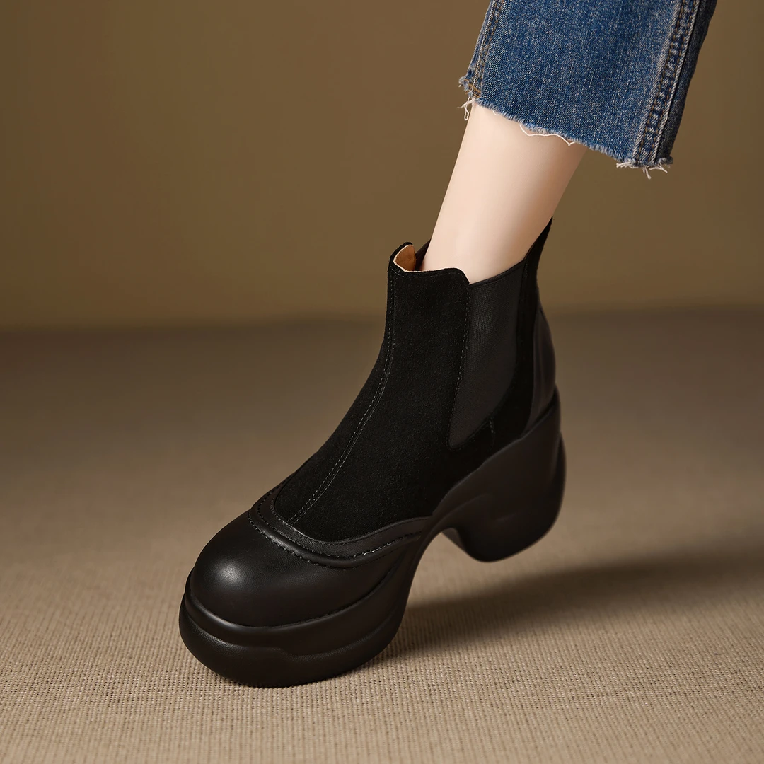 8cm秋冬高跟复古切尔西靴英伦风百搭厚底松糕短靴舒适不累脚女鞋