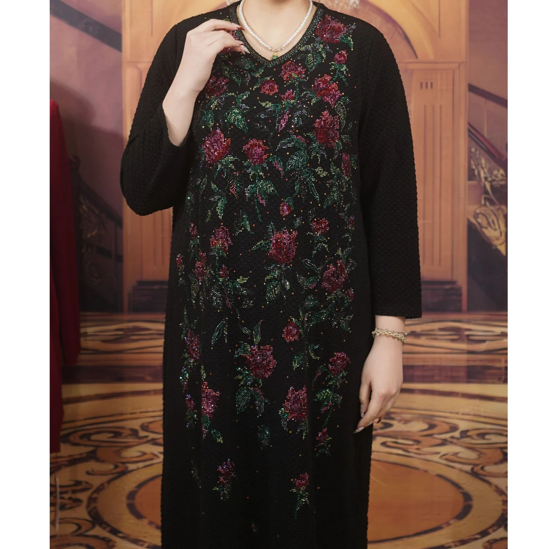 帥財閣帥家气质大码中长款提花复古针织中老年连衣裙