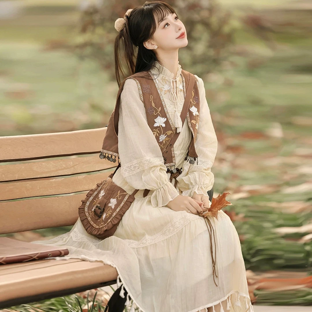 【现货】风吟沙漠西域民族风波西米亚马甲流苏连衣裙森系春秋新款