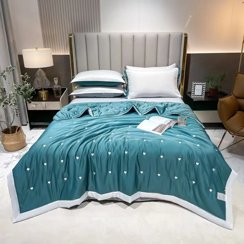 夏季高端凉被芯可水洗冰丝刺绣夏凉被空调被轻奢绣花薄被子