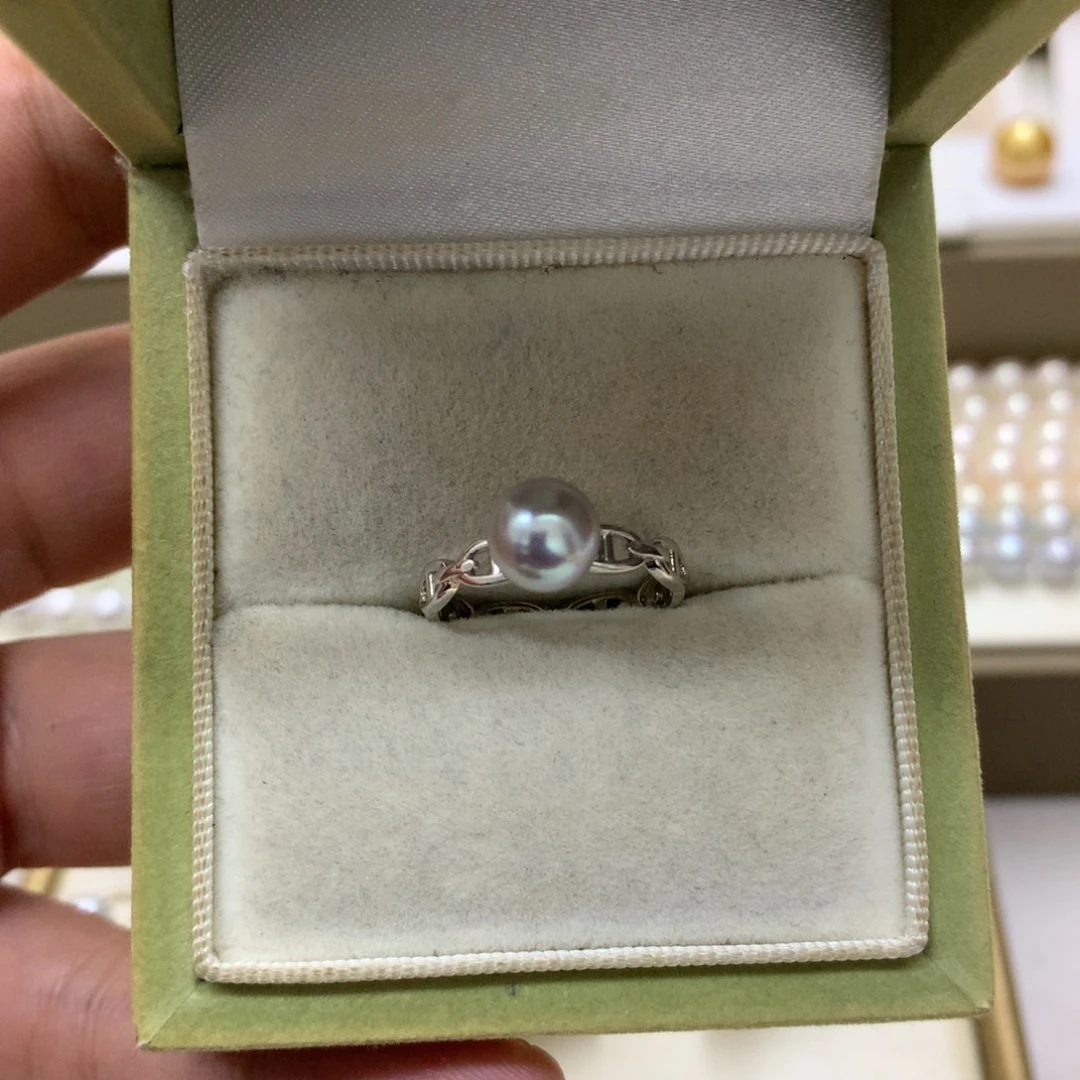 手绳海水珍珠银S925镶嵌7-7.5真多麻猪鼻子戒指