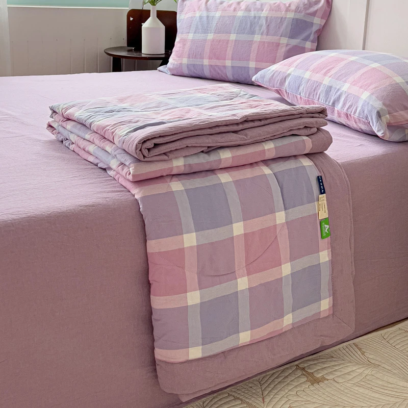 【夏被四件套-可机洗】色织棉纱夏被四件套纯棉全棉夏季空调被套件