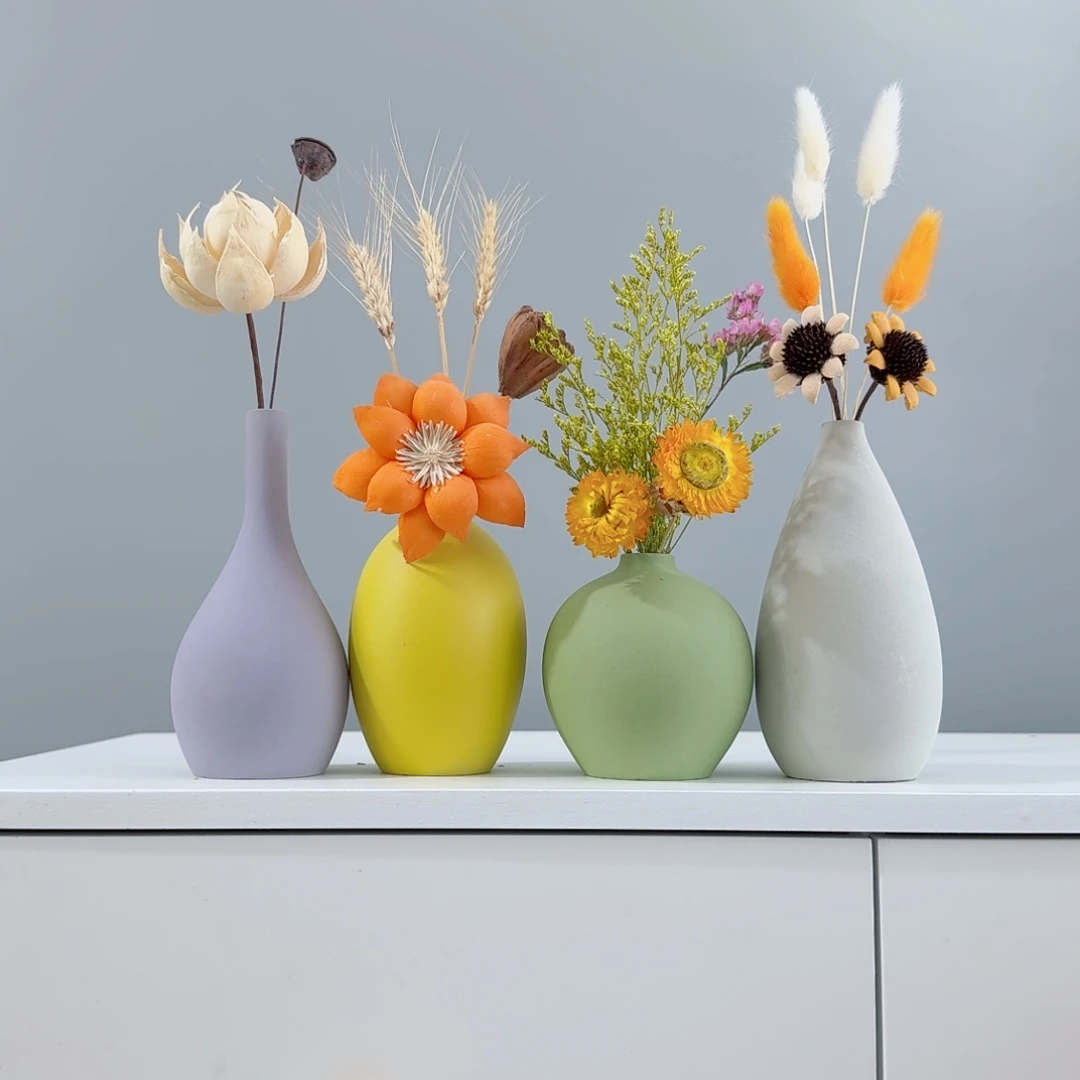 摆件陶瓷小花瓶摆件含花总高约20-30cm