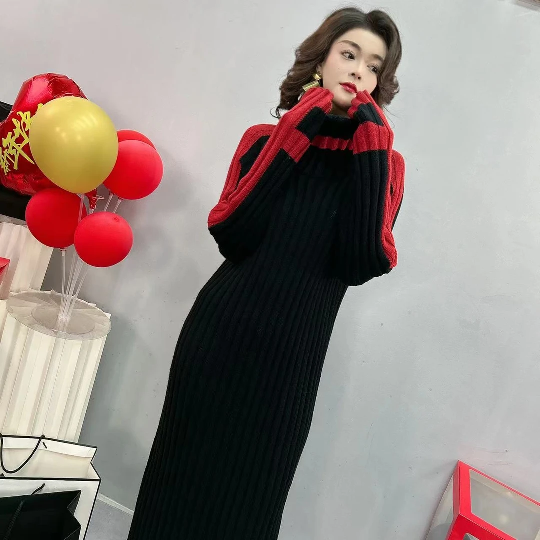 【Kqys】百搭宽松秋冬条纹套头显瘦高领厚毛衣23108