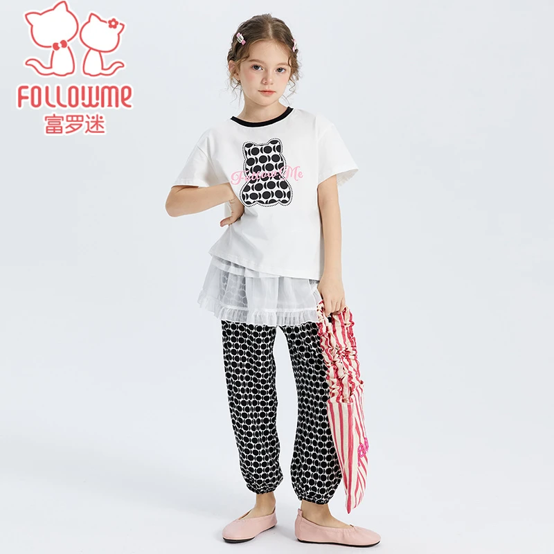 ①富罗迷女童夏套装夏季新款独特女孩短袖运动裤两件套F5B7382T