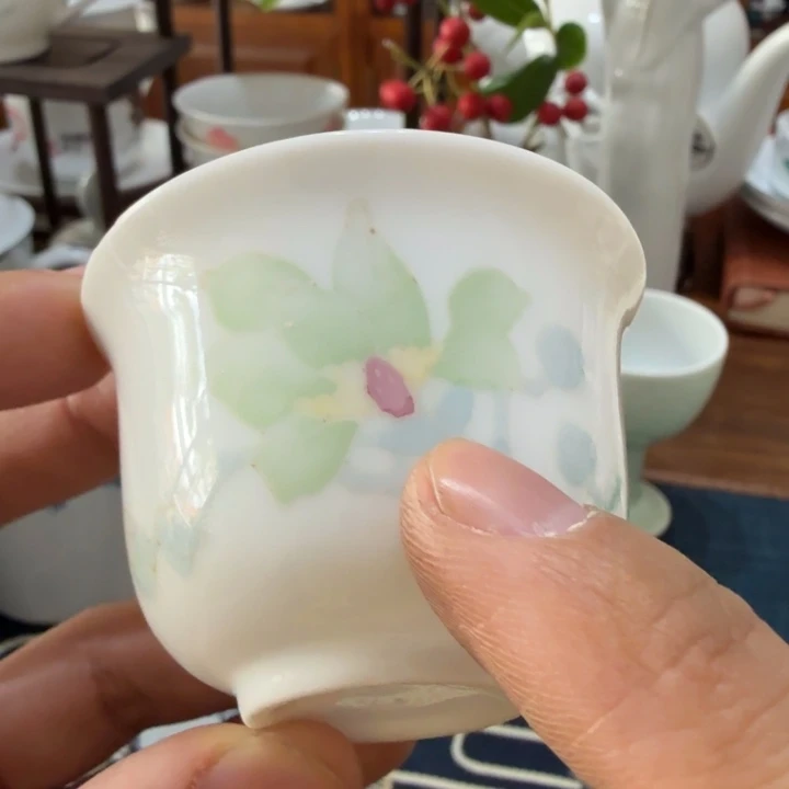 醴陵群力玉兰花大球泥茶杯微瑕