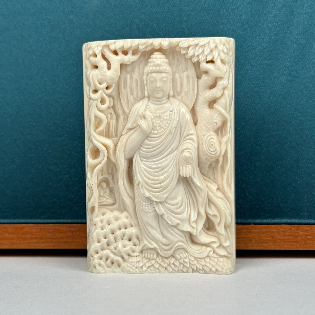 W15-08天然猛犸牙 雕刻牌阿弥陀佛41*61*15.7mm一物一图 假一罚十