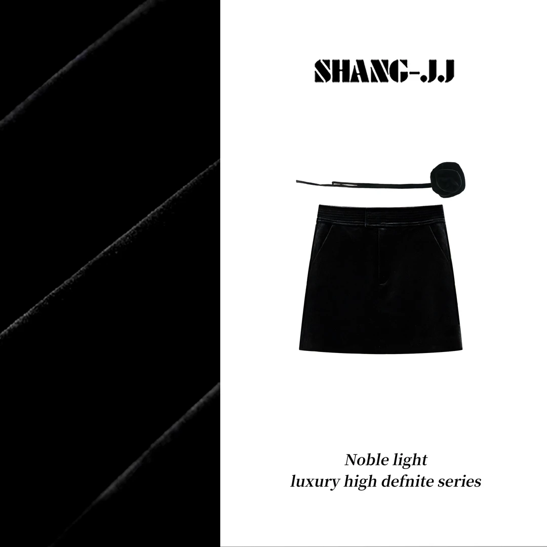 SHANG-JJ【丝绒玫瑰】25ss新品底丝绒面料柔和光感半身裙q133460p