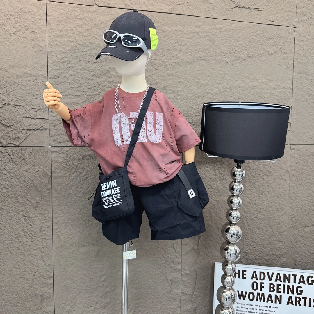 男童夏款时尚帅气洋气潮流中大童两件套（1073）