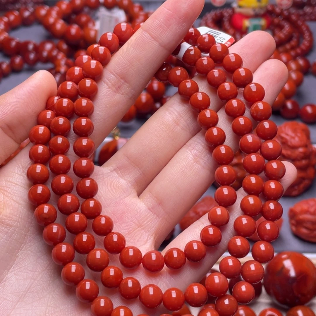 南红玛瑙其它未镶嵌7mm精品瓦西柿子红满肉佛珠