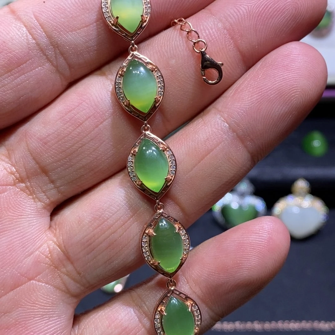 手链银S925镶嵌和田玉（碧玉）