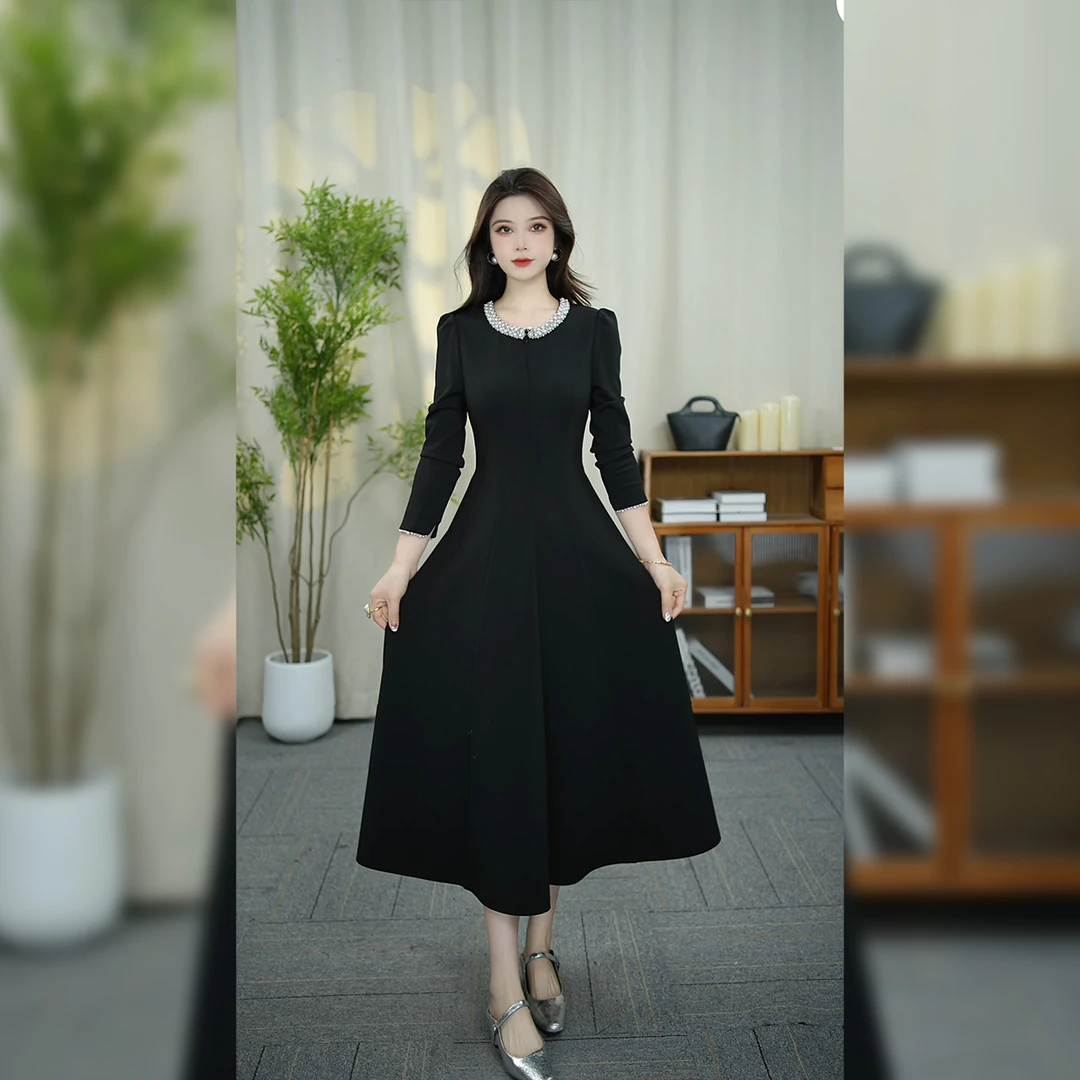 【月影女装】WT177秋季新款裙子法式轻奢显瘦简单大方中长款连衣裙