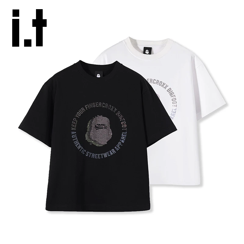 i.t FINGERCROXX短袖百搭时尚情侣休闲时尚烫钻潮流圆领春夏宽松X