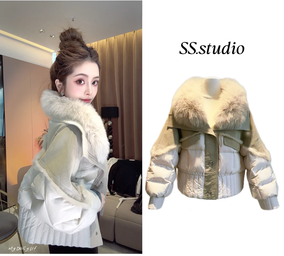 SS.studio/双双“高级派克”冬季兔毛狐狸毛拼接加绒保暖羽绒服外套