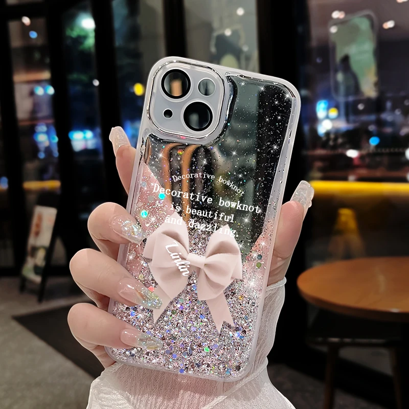 适用15苹果17promax手机壳16pro闪钻17自带镜头膜14plus蝴蝶2透13