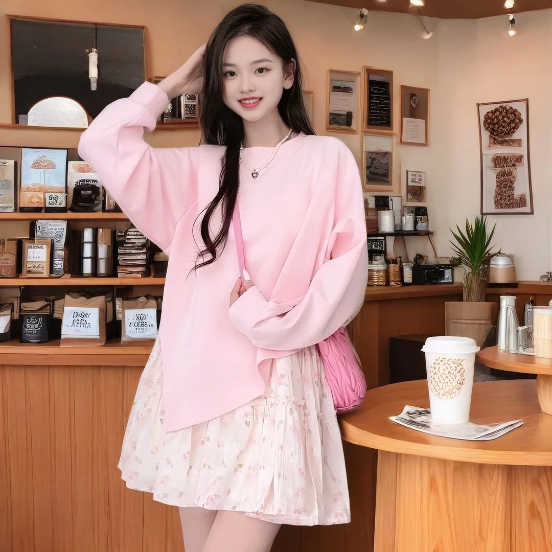 2025新款**多色碎花短裙内拼接卫衣假两件休闲宽松卫衣连衣裙