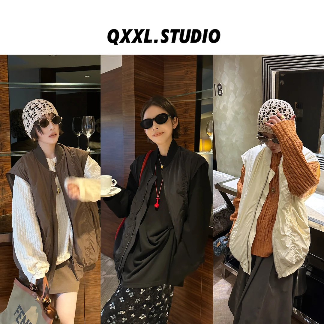 邱小小丽呀 秋季新款韩版纯色外穿马甲女百搭休闲拉链式外套上衣