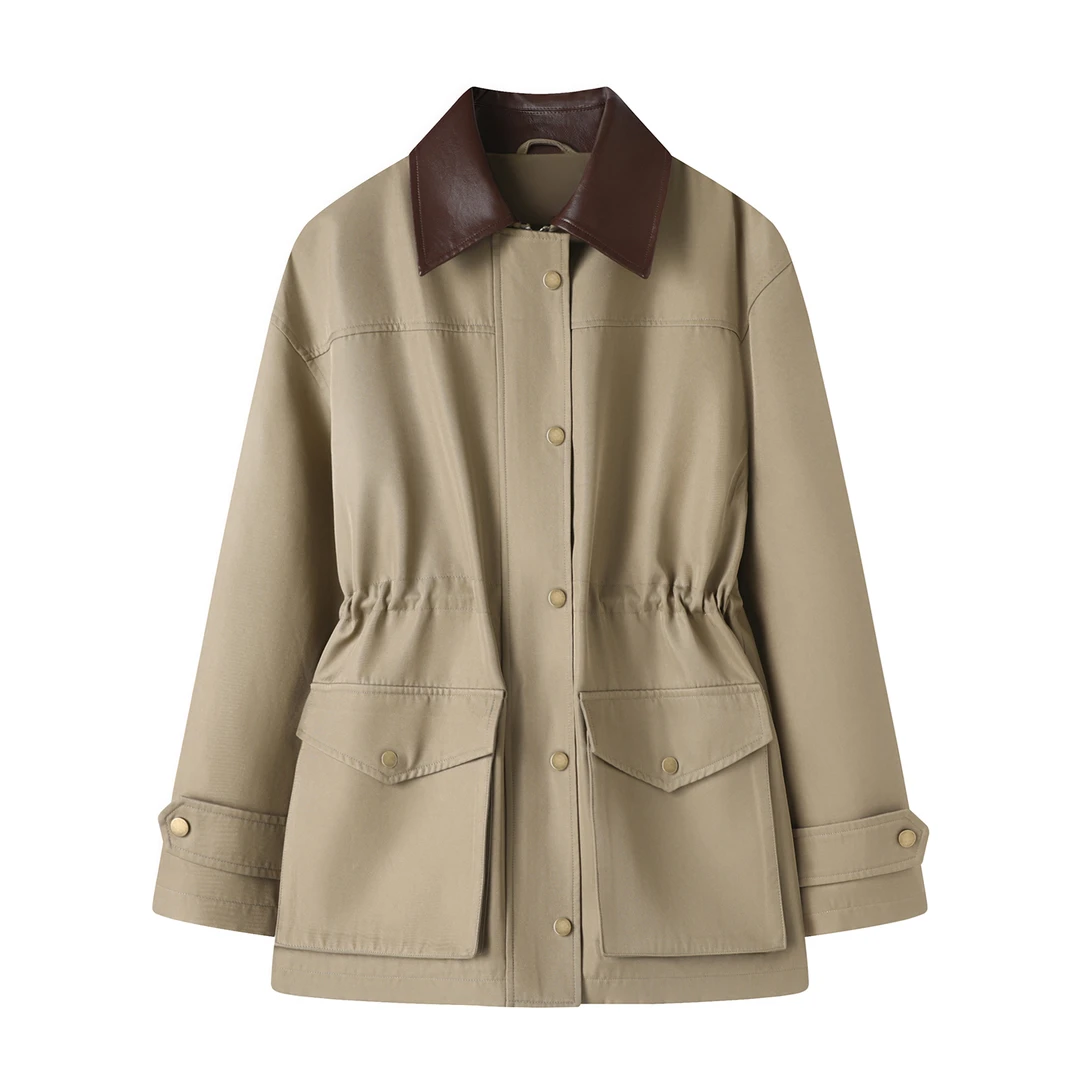 韩版复古风衣女中长款2025秋装新款卡其色翻领收腰休闲工装女外套