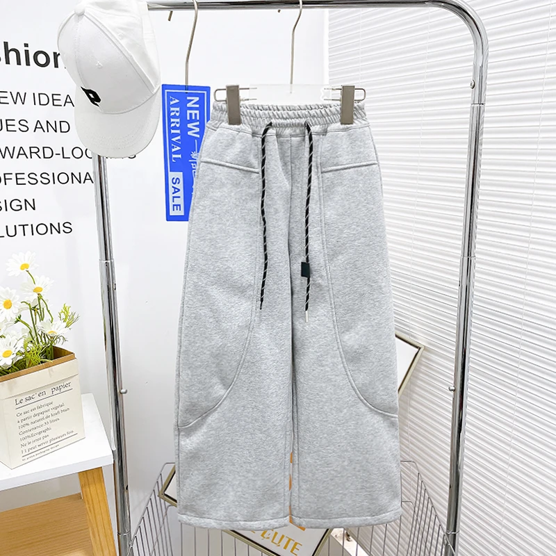 冬季新款女大童加绒阔腿卫裤休闲洋气宽松舒适百搭zb5302简约童品