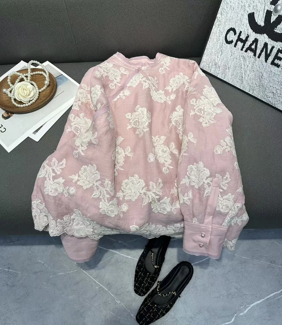 玛薇丝【花韵】棉麻刺绣牡丹新中式衬衫