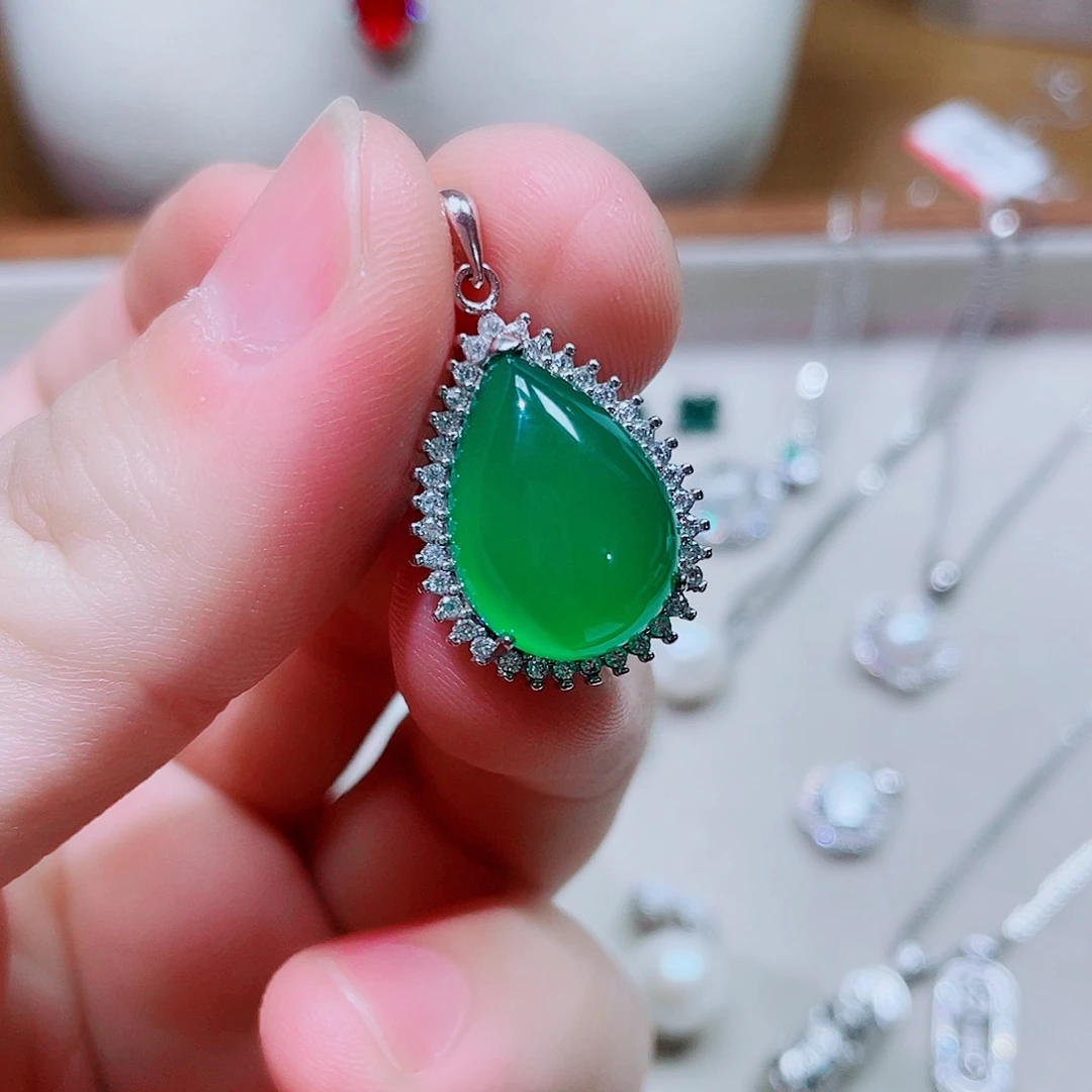 吊坠925银锆石绿色水滴吊坠