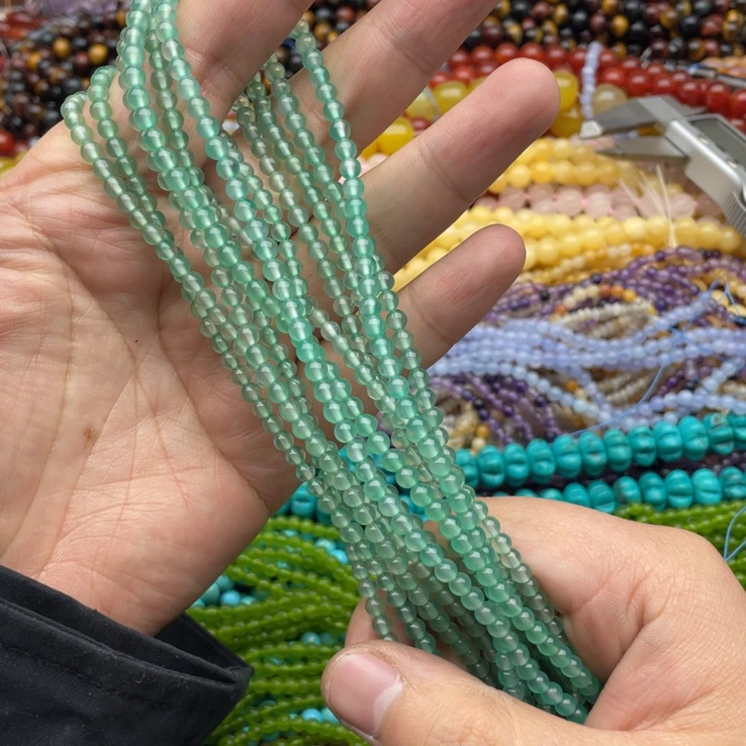 玛瑙/玉髓珠宝半成品未镶嵌一条装4mm湖水绿玛瑙