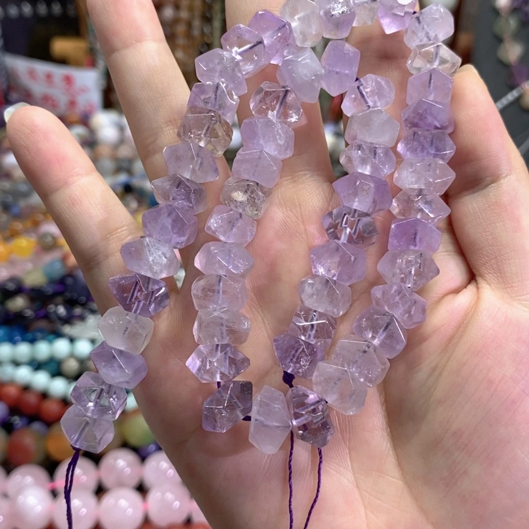 未镶嵌玛瑙/玉髓珠宝半成品天然紫水晶冲角一条卡10mm