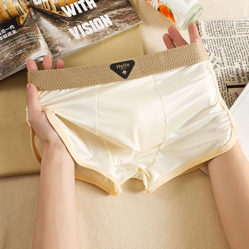 轻奢缎面高级感男士冰丝内裤男款桑蚕丝10A抑菌底档青年个性短裤
