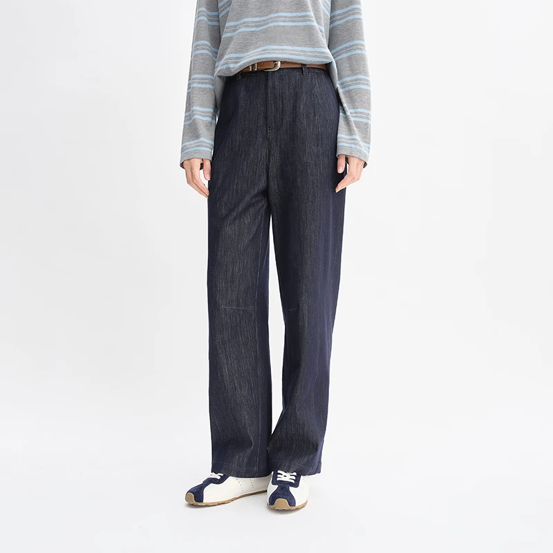 独束大码女装复古宽松弹力高腰显瘦牛仔弯刀裤子25DS83173/83267