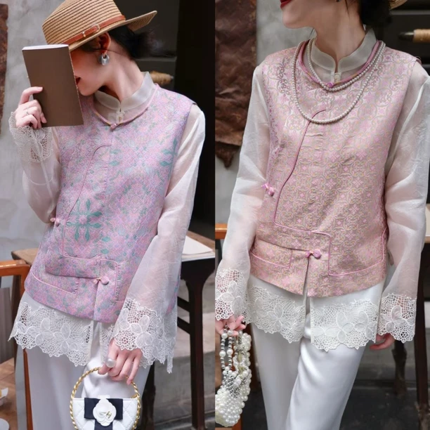 【许清欢】新中式宋锦圆领国风气质无袖马甲