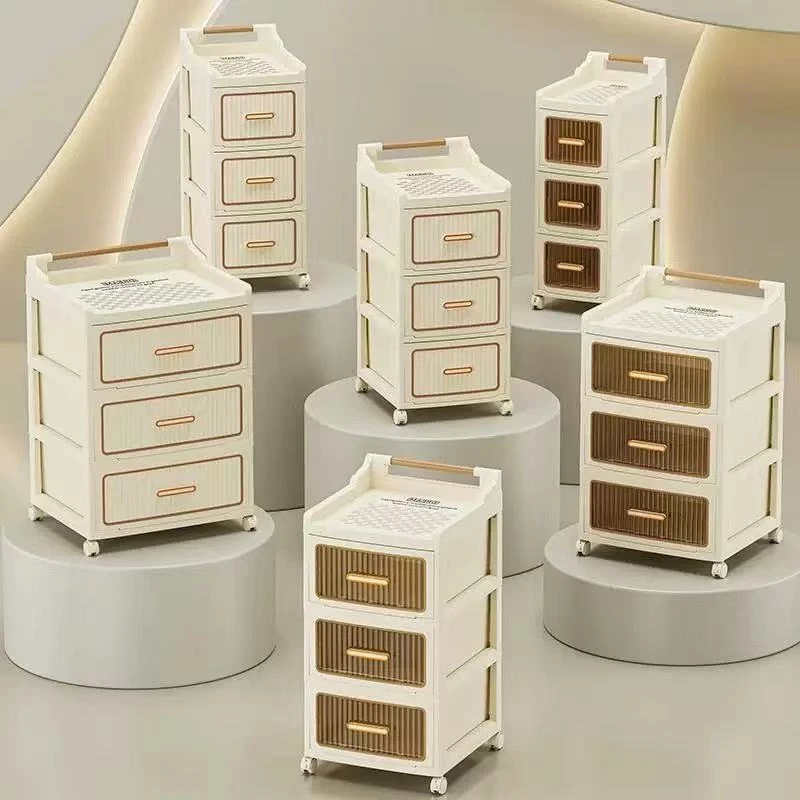 三层小推车零食置物架移动玩具用品多层收纳柜抽屉式夹缝储物柜子