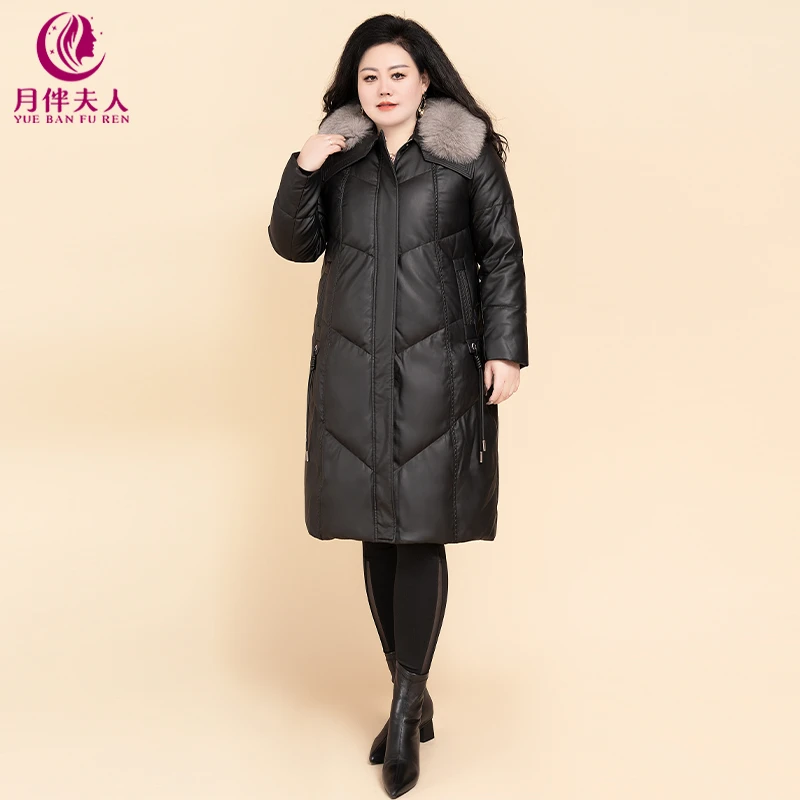 月伴夫人 2025冬季新款大码狐狸毛领绵羊皮宽松羽绒服外套PC009