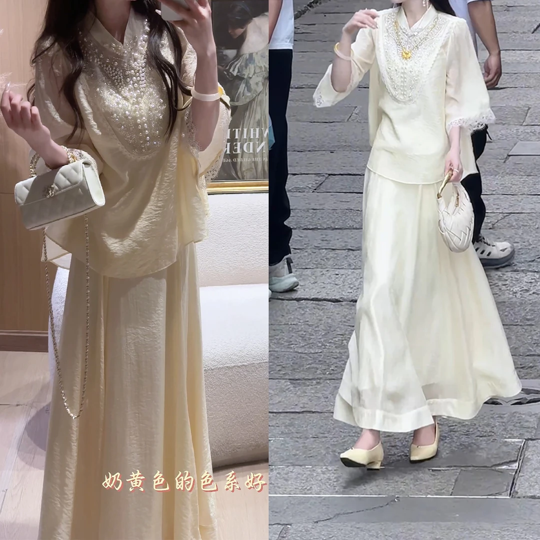 《羊脂玉》国风重工衬衫半裙系列中式仙气显瘦气质复古套装