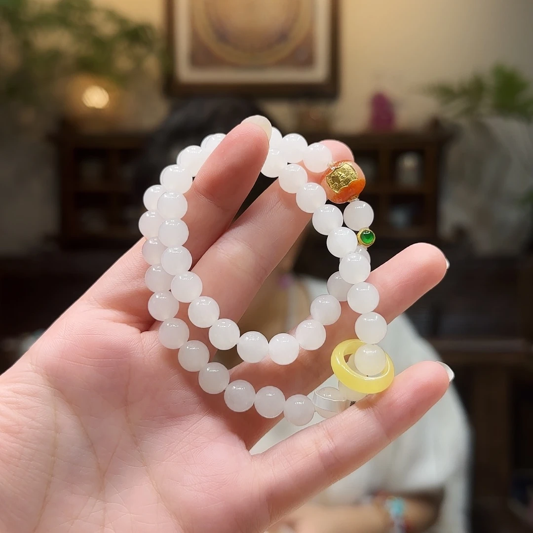 和田玉（白玉）未镶嵌手串8mm绕手两圈