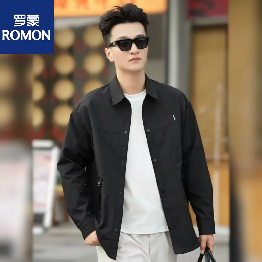 Romon/罗蒙2025秋季新款男士翻领夹克外套休闲百搭宽松潮流